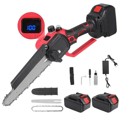 Obrázok produktu pre Mini reťazová píla 20 cm - akumulátorová motorová píla - 4500 W bezuhlíkový motor - 18 V systém - na rezanie dreva a v záhrade - prenosná - sada s 2 batériami