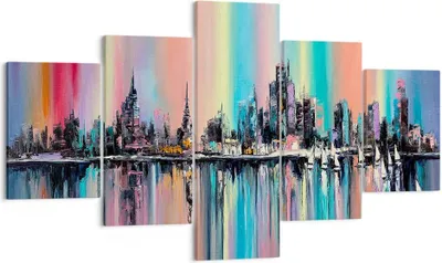 Produktbild von Bild auf Leinwand - Leinwandbild - Stadt Aussicht Wasser - 125x70cm - Wand Bild - Wanddeko - Leinwanddruck - Bilder - Kunstdruck - Wanddekoration - Leinwand bilder - Wandkunst - EA125x70-3439