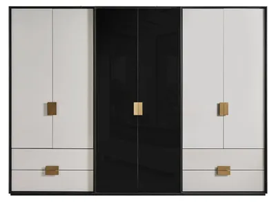 Produktbild von Schwarz-Weißer Schlafzimmer Kleiderschrank Moderner 6-Türiger Schrank