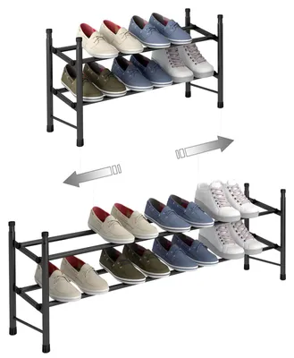 Zdjęcie produktu dla Stojak na buty 62-114 x 22 x 35 cm, 2 poziomy, 12 par butów, czarny, do przedpokoju