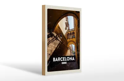 Produktbild von Holzschild Reise 20x30cm Barcelona Spain Retro Architektur