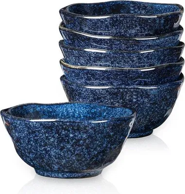 Image de Lot de 6 coupes à dessert en céramique, 300 ml, bleu
