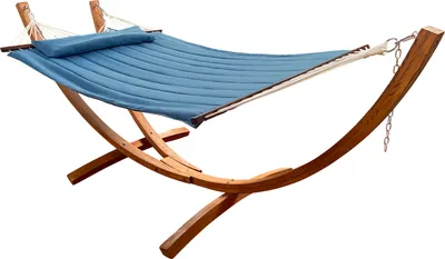 Produktbild von AXI Hawaï Hängematte für 2 Personen mit Gestell aus Holz | Outdoor Hängematten-Set mit Holzgestell & XXL Hängematte in Blau