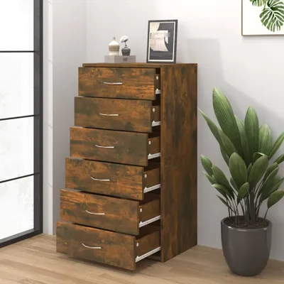 Produktbild von Möbel Sideboard - praktischem Design - Wohnzimmerschrank - Kommde für Flur - 6 Schubladen Räuchereiche 50x34x96 cm Holzwerkstoff Top8180654