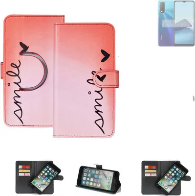 Produktbild von K-S-Trade Schutzhülle Handyhülle kompatibel mit Vivo Y20s Hülle cover bookstyle Etui “smile“ rot Standfunktion Kameraschutz (1Stk)