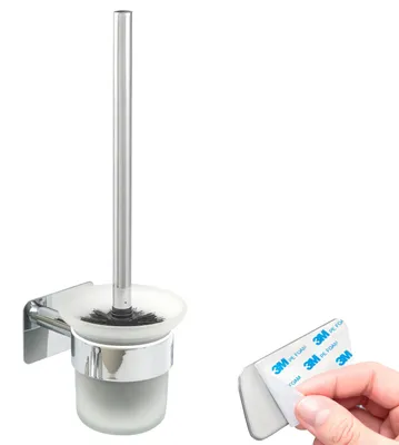 Immagine prodotto di bremermann serie bagno LUCENTE TAPE - Set per WC autoadesivo in vetro e acciaio inox, cromato - fissaggio adesivo 3M senza foratura