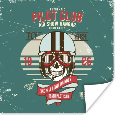 Produktbild von MuchoWow® Poster Totenkopf - Helm - Pilot - Retro 75x75 cm - Wand Dekoration