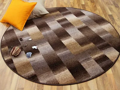 Produktbild von Designer Velour Teppich Mystic Karo Braun Rund, Größe:200 cm Rund