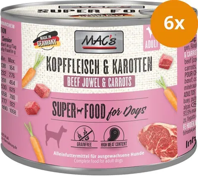 Produktbild von MAC's DOG KOPFFLEISCH & KAROTTEN, Adult, jede Rasse, Rind, Karotte, 200 g