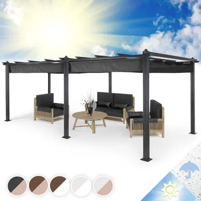 Image de Blumfeldt Pergola Aluminium 3x6m, Pergola Terrasse, Tonnelle de Jardin avec Toit Rétractable, Kit Pergolas en Métal, Cadre en Aluminium, Protection UV, Pergola Alu avec Toit en Polyester Imperméable