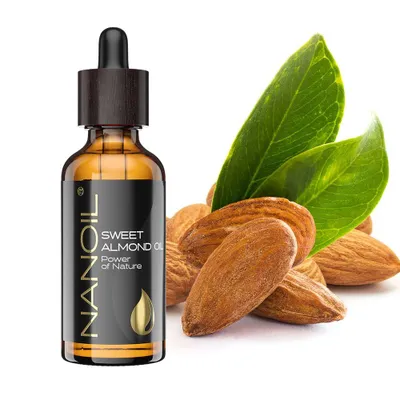 Zdjęcie produktu dla Olejek migdałowy Nanoil 50 ml - do twarzy, włosów i ciała, nierafinowany, organiczny