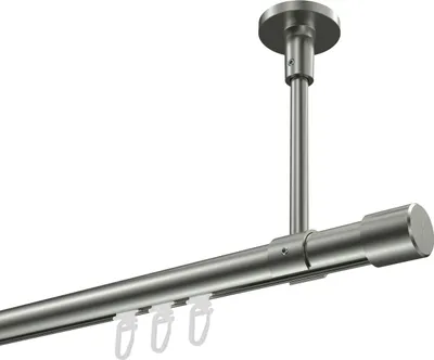 Produktbild von Interdeco Innenlaufstange / Gardinenstange mit Innenlauf Edelstahl-Optik, Typ Sonette Santo (Kappe) Deckenmontage, 20 mm Ø 1-läufig, 120 cm
