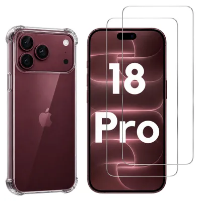 Produktbild von Stoßfeste Hülle für iPhone 18 PRO und 2 Displayschutzfolien aus gehärtetem Glas Phonillico®