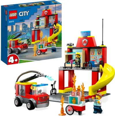 Produktbild von LEGO 60375 City Feuerwehr Feuerwehrstation und Löschauto, Lernspielzeug für Kinder ab 4 Jahren, Geschenk für Jungen und Mädchen, Feuerwehrauto-Spielzeug