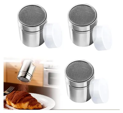 Produktbild von Set von 3 Puderzuckerstreuern aus Edelstahl mit Deckel