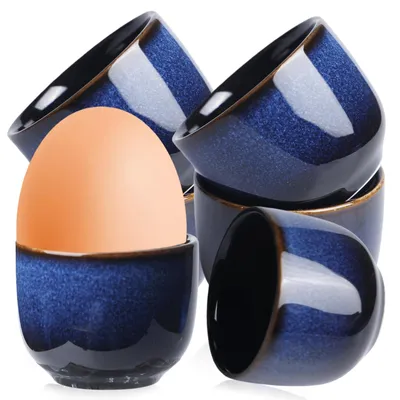 Imagen del producto de Juego de 6 recipientes para huevos de porcelana en azul vintage