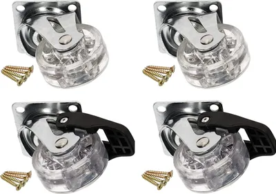 Produktbild von KOTARBAU® 4er Set (2 mit Bremse) Transparente Möbelrollen Ø 50 mm für alle Bodenarten Lenkrollen Gummirollen Transportrollen Sofarollen Schieberollen