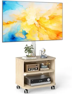 Produktbild von TV-Ständer auf Rädern für 32-65 Zoll Fernseher, Weiß, höhenverstellbar, schwenkbar, bis 35 kg