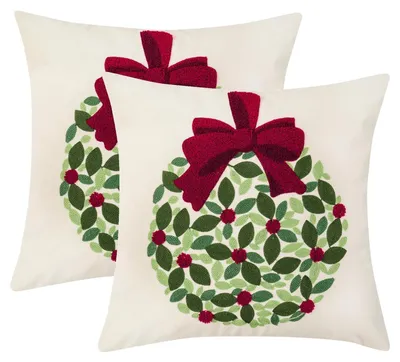 Productafbeelding van Kerstkussenhoes, fluweel, 45x45 cm, groene bladbal, set van 2
