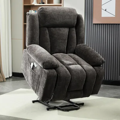 Produktbild von Merax Elektrischer Relaxsessel, Massagesessel mit 8-Punkt-Massa und Heizfunktion, Fernsehsessel mit Hebefunktion, Stoffsofa mit Staufach, Grau