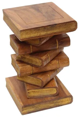 Produktbild von Nachttisch Beistelltisch Bücherhocker Tisch Hocker Buch Stapel Holz 50cm Groß, Farbe:Braun Gold