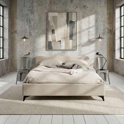 Produktbild von Polsterbett VIRETTA 140x200 in weiß - Doppelbett mit Lattenrost & Chenille Stoffbezug. Bett in modernem Design mit stabilem Holzrahmen & Metallbein