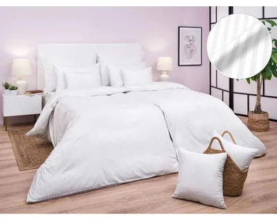 Zdjęcie produktu dla Pościel atlasowa w białe paski 0,8 cm 140x200, 70x90 cm