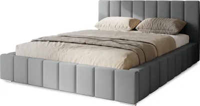 Obrázek produktu pro Čalouněná postel Menos 200x200 cm, postel s čelem, dvoulůžko s podnoží a dřevěným lamelovým roštem, velurová látka: šedá