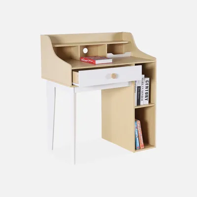 Immagine prodotto di Scrivania per bambini con cassetto e ripiani, Bianco e naturale