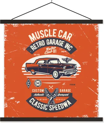Produktbild von MuchoWow® Textilposter Autos - Oldtimer - Zeichnung 90x90 cm mit schwarzem Rahmen - Magnetisches