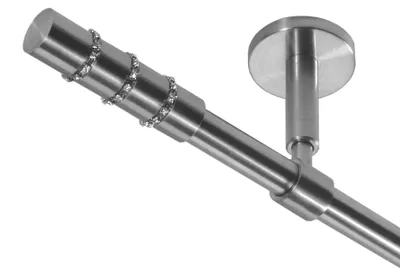 Produktbild von Gardinenstange Set Edelstahl Look Metall Ø 16mm zur Deckenträger 1-lauf Modern mit Kristall, Länge wählbar D11 E25