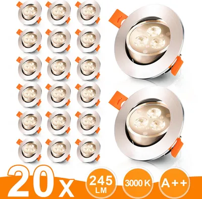Produktbild von Jiubiaz 20er LED Einbaustrahler Deckeneinbauleuchte Set Einbauleuchte Deckenleuchte Einbauspot Deckenspot  245LM Strahler Warmweiß 3W