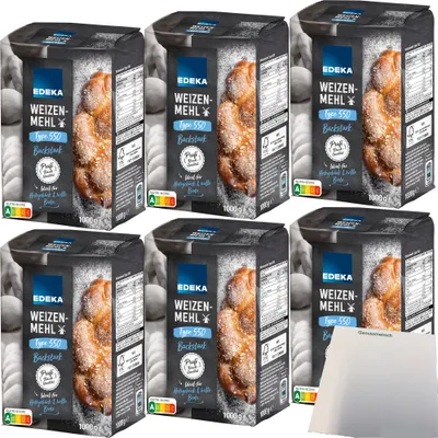 Produktbild von Edeka Weizenmehl Type 550 ideal für Hefegebäck und helle Brote 6er Pack (6x1kg Packung) + usy Block