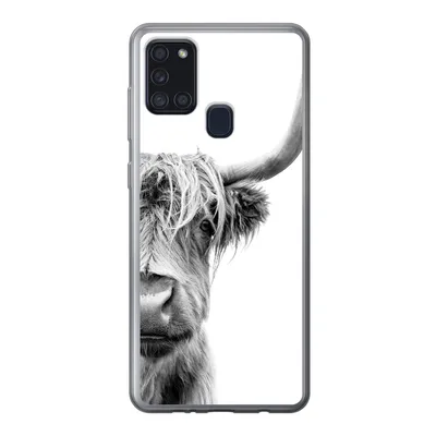 Produktbild von MuchoWow® Handyhülle Schutzhülle Hülle für Samsung Galaxy A21s Schottischer Highlander - Tiere - Schwarz - Weiß Silikon Softcase Handy Hülle - Hartschale