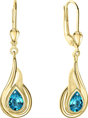 Produktbild von V Ohrhänger 375/- Gold 3,5cm gelb Blautopas beh. blau 360330147-2