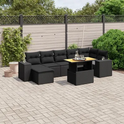 Produktbild von 8-tlg. Garten-Sofagarnitur - mit Kissen Schwarz Poly Rattan - Gartenmöbelset 3272742