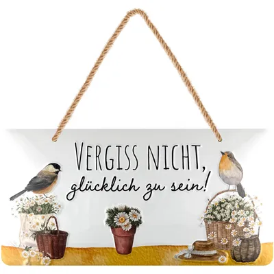 Produktbild von LANOLU Retro Blechschild Vergiss nicht glücklich zu sein, Gartenschild, Garten Balkon Deko, 16x32 cm