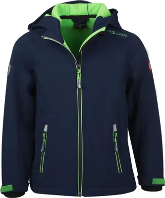 Produktbild von Trollkids Jungen Trollfjord Softshelljacke navy/light green 176