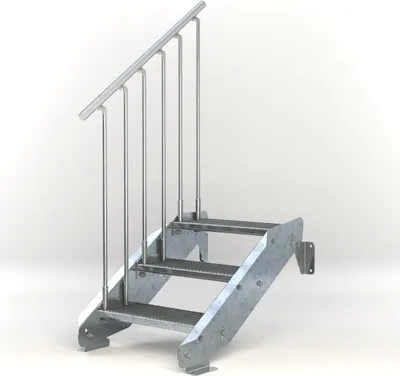 Produktbild von Stahltreppe 3 Stufen bis Höhe 64 cm, Laufbreite : 60 cm Geländer links ST 2 (31 / 31 mm gezackt)