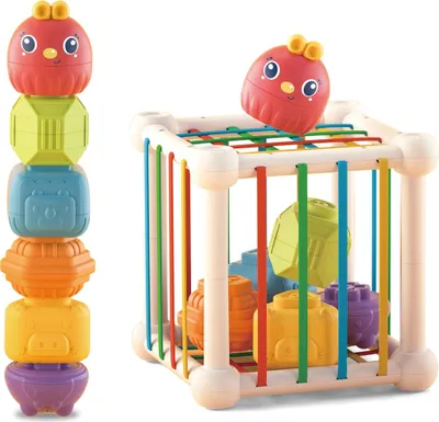 Obrázok produktu pre Woopie Baby – flexibilná senzorická kocková skladačka pre deti so zvieratkami + hrkálka, 7 ks