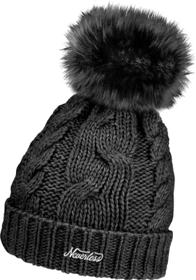Produktbild von Damen Strickmütze mit Bommel Grobstrick Pudelmütze mit Fellbommel Fake Fur Wintermütze Neverless®