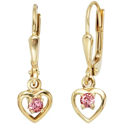 Produktbild von JOBO Kinder Boutons Herz 333 Gold Gelbgold 2 Glassteine rosé Ohrringe Ohrhänger