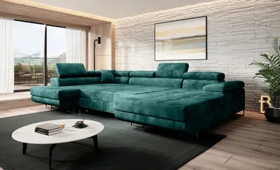 Produktbild von Easy4You Schokolade Ecksofa Varberg Velours in U-Form 345 x 72 x 205 cm mit Schlaffunktion und Bettzeugbehälter - Schlafsofa mit Bettkasten - Eckcouch mit Stauraum - Stoff: Monolith 29