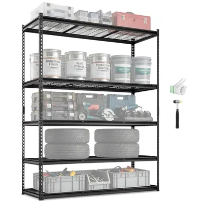Produktbild von VEVOR Lagerregal, 5-stufig verstellbar, 2000 lbs Tragfähigkeit, robuste Garagenregale Metallorganizer Drahtregal, Schwarz, 60" L x 24" B x 78" H für Küche Vorratsraum Keller Badezimmer Wäschekammer, 24"D x 60"W x 78"H
