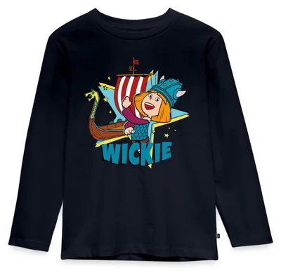 Produktbild von Spreadshirt Wickie Und Die Starken Männer Wikingerschiff Kinder Premium Langarmshirt, 122/128 (6 Jahre), Navy