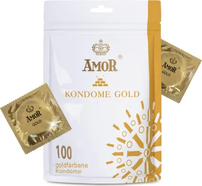 Produktbild von AMOR Premium Kondome Gold, 100 Stück, Ø 53 mm goldfarbene Latexkondome