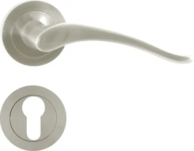 Produktbild von DOMINO Türgriff Drückergarnitur PZ - Profilzylinder Set | Rund-Rosette | Türklinke für Zimmertür, Bürotür, Kellertür & Innentür | Türbeschläge aus Aluminium | Nickel Türdrückergarnitur | BALLEN-R M9