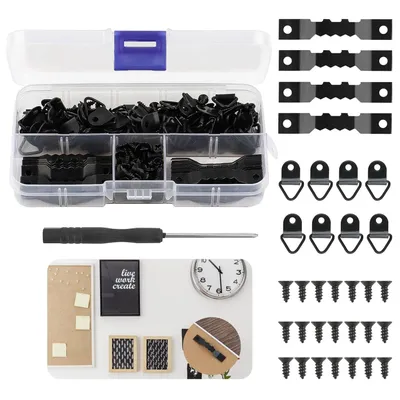 Produktbild von Bilderrahmen Aufhänger Set 251-Teilig Bilderhaken Schwarz, Bildaufhänger Set mit Schraubendreher und Fachbox Aufhänger Sets für Bilder mit Schrauben