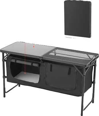 Obrázok produktu pre Kempingový kuchynský stôl, prenosný dizajn, výškovo nastaviteľný, čierny