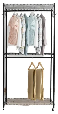 Image de Porte-vêtements, modèle à deux niveaux, rangement mobile, noir